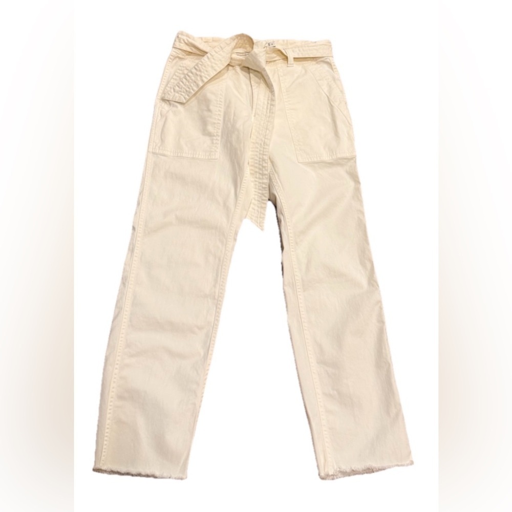 Vineyard Vines Cream Belted Utility Cropped Pants Straight Leg Size 0